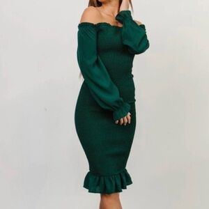 Baltic Born Esther Smocked Midi Dress Size Medium Emerald Green Stretch
